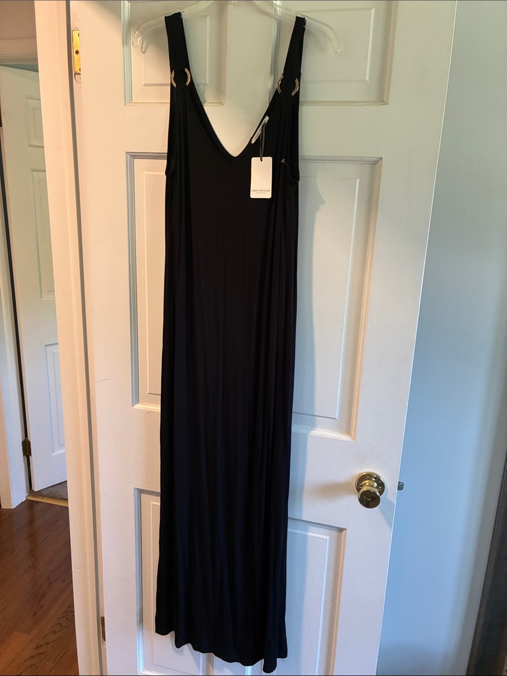 Green Envelope Black Sleeveless Maxi Dress with Ring Straps
